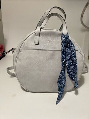 Light gray Round backpack with Blue Scarf Accent Vega leather